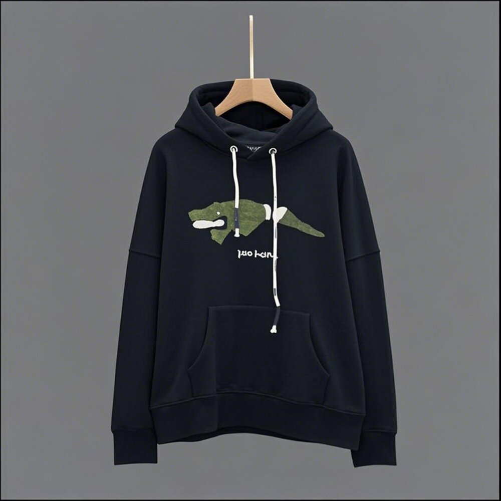 NWT Palm Angels Crocodile Embroidered Hoodie Black
